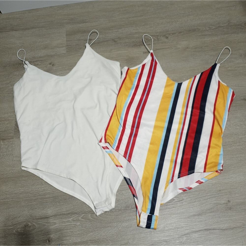 Gaze Lot Of 2 Bodysuits Small White And Other Striped